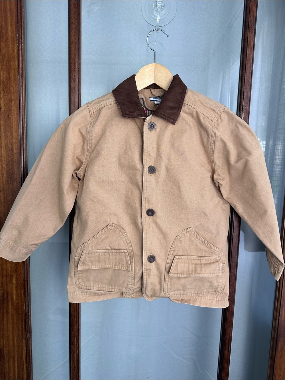 Hartstrings Barn Jacket Boys 6x/7 Brown Flannel Lined Chore Coat Canvas Outdoor